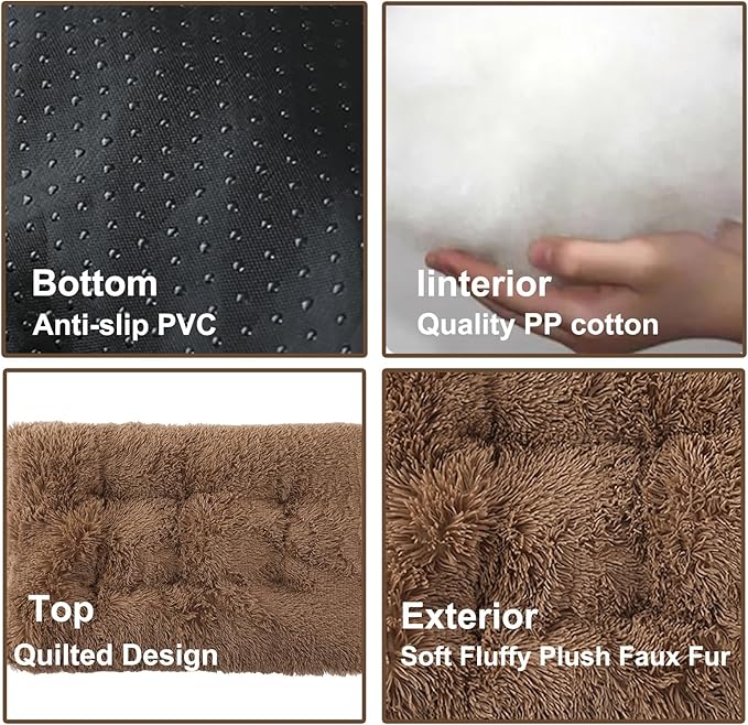Dog Crate Mat, Dog Bed for Large Dogs, Comfy Fluffy Kennel Pad Anti-Slip for Dog beds & Furniture, Quilted Dog Bed for Pets for Medium/Small Dogs Cats (Color : Khaki, Size : 30x21)