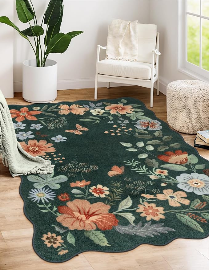 Lahome Floral Machine Washable Rug, 3x5 Rug Non Slip Soft Bedroom Rugs