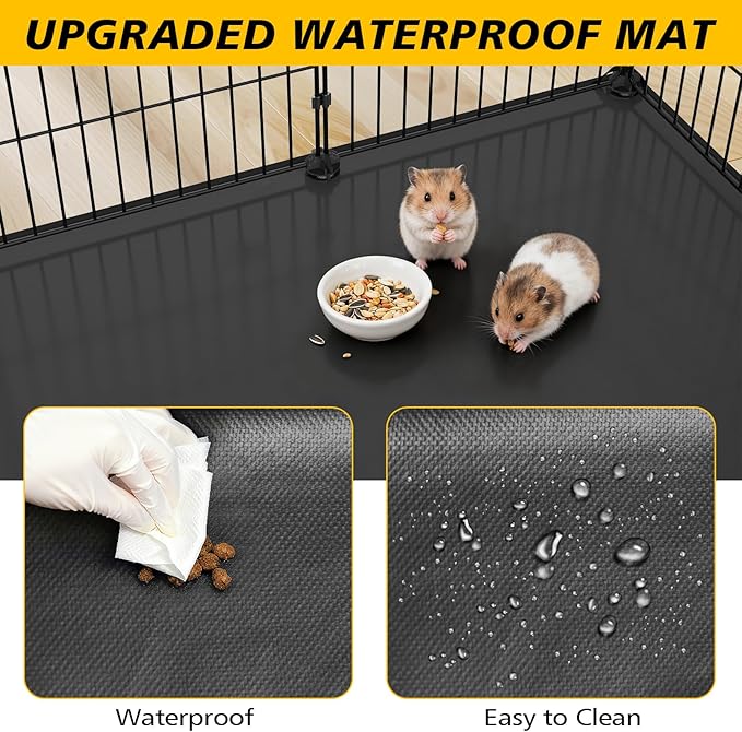 XiaZ Small Animal Playpen with Waterproof PVC Mat and 2 Doors, 35.4" L x 23.6" W x 23.6" H Guinea Pig Cages, 31 Panels C&C Cage for Guinea Pigs,Rabbit,Bunny,Hedgehogs,Chicken Puppy Indoor Outdoor