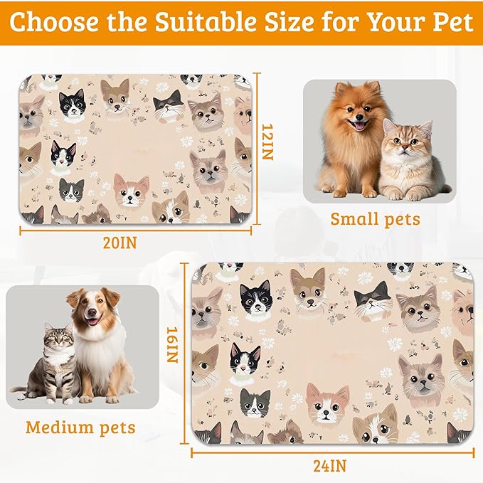 Pet Feeding Mat,Pet Photo Absorbent Dog Cat Food Mat Dog Mat with Rubber Backing,Non-Slip Water Bowl Placemat,Pet Supplies 16" x 24"