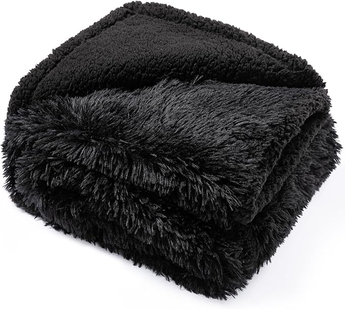 Black Calming Dog Blankets Waterproof Pet Blanket for Dogs 40x28in Puppy Cats Fluffy Long Faux Fur Throw Blankets for Couch Protector Love Bed Cover Washable(Black,S)