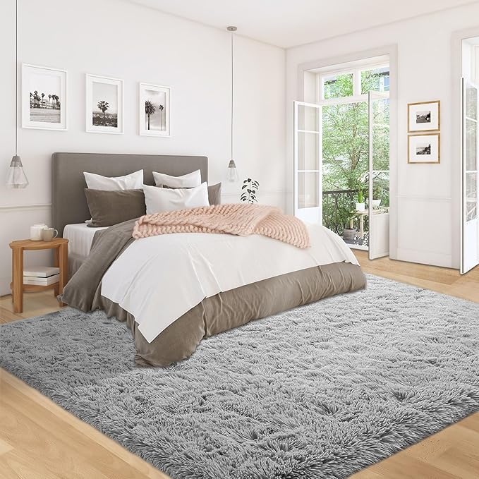 5x7 Area Rug for Living Room: Fluffy Shag Soft Washable Rugs Fuzzy Plush Indoor Carpet for Bedroom Nursery Playroom Dorm Kids Girls Boys Room (Grey, 5'x7')