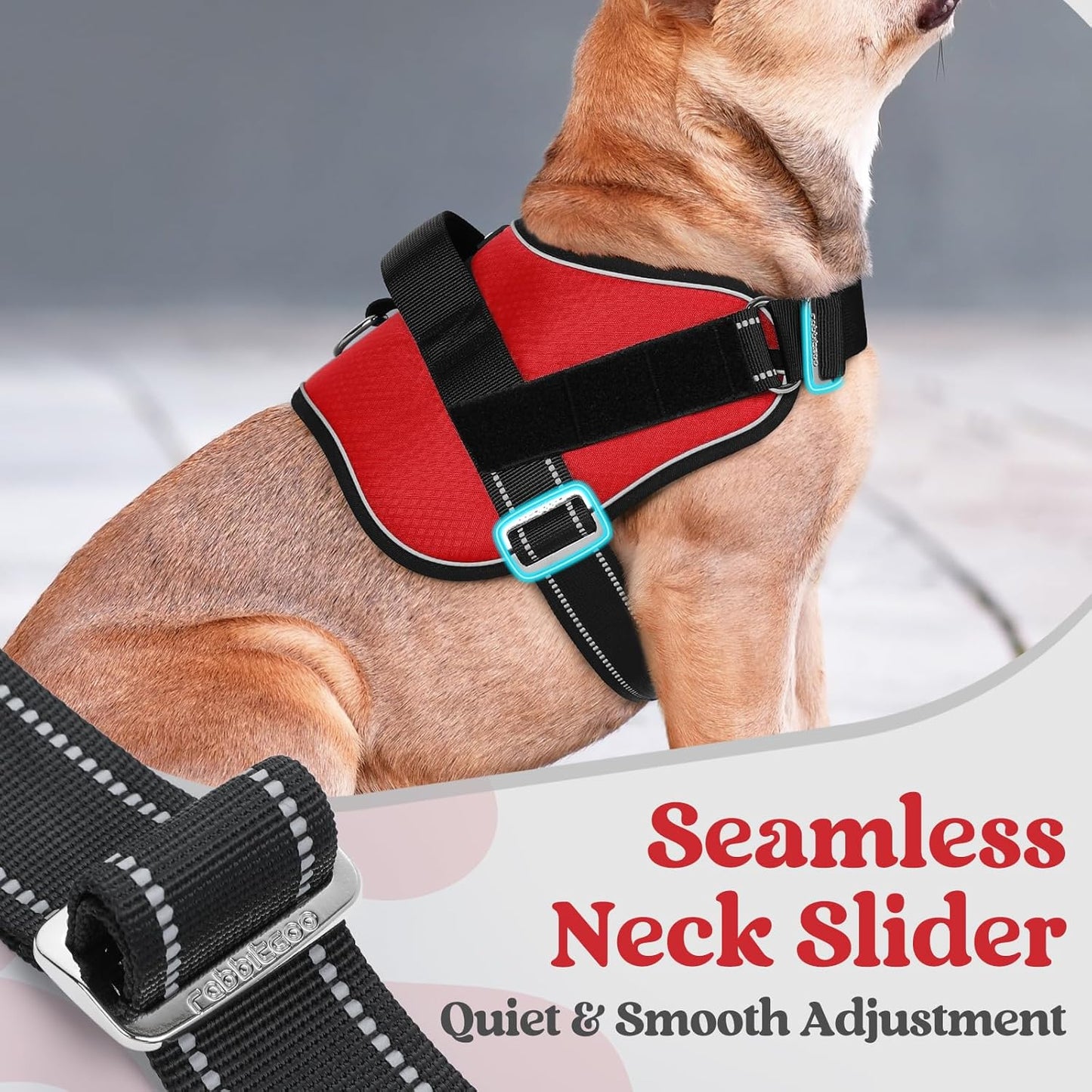 rabbitgoo Dog Harness Medium Sized, Easy On Pet Vest with One Buckle, No Pull Adjustable Service Harness with D-Ring & Handle, Reflective for Safety Walking, Training, Red, M