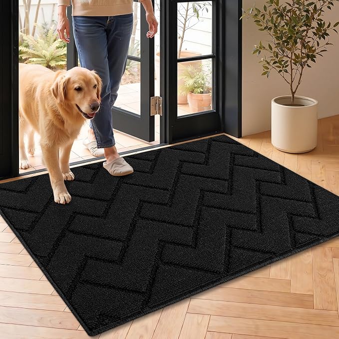hicorfe Door Mat Indoor Entrance, TPR Backing Dirt Trapper Front Door Mat