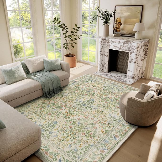 Washable Area Rugs for Living Room: 6x9 Bedroom Rug Stain Resistant Non Slip