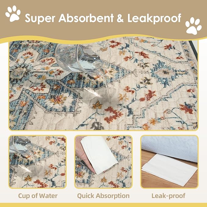 Washable Pee Pads for Dogs Large 2 Pack, 48" x 48" Reusable Puppy Pads Waterproof Dog Rugs, Super Absorbent, Leakproof, Dog Crate Pad, Playpen Mat, Whelping Pads, White Medallion