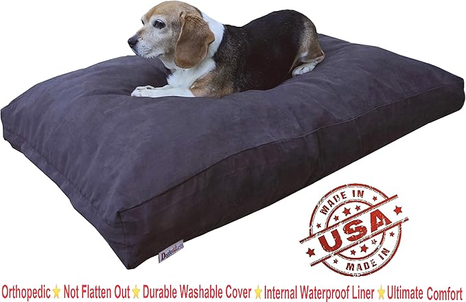Dogbed4less Memory Foam Dog Bed for Medium Large Dogs with Orthopedic Comfort, Waterproof Liner and Espresso Washable Pet Bed Cover 40X35 Pillow