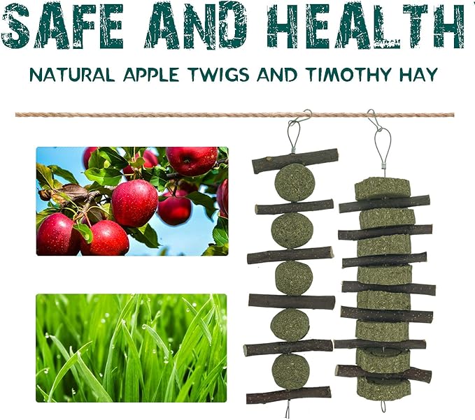Rabbits Bunny Chew Toys Treats Natural Wood Timothy Hay Grass Cakes Balls Chew Toys Treats for Hamster Chinchilla Guinea Pigs 2pcs
