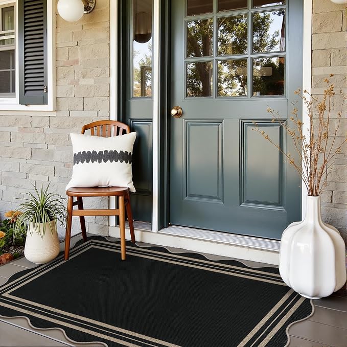 Scalloped Easy Jute 3x5 Outdoor Rug, Washable Rugs