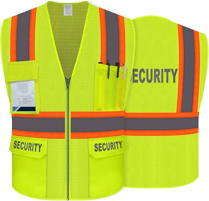 Security Vest for Security Guard, Hi Vis Safety Vest for Men Women,High Visibility Mesh Work Vest with Reflective Strips, ANSI Compliant, Yellow, S