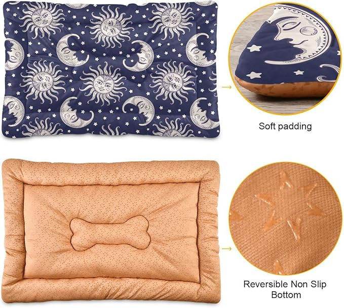 Pet Bed Vintage Sun Moon Dog Bed Mat Absorbing Non Slip Pad Pet Sleeping Mat for Small, Medium, and Large Dogs Puppy Cat 36 in x 24 in