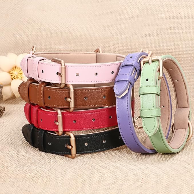 WHIPPY Leather Dog Collar for Small Medium Large Dog Adjustable Soft Breathable Leather Padded Puppy Collar with Alloy Buckle Heavy Duty Waterproof Classic Dog Pet Collar,Brown,S