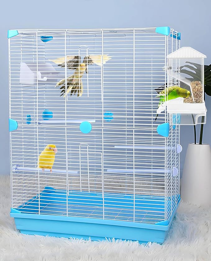 Hamiledyi Automatic Bird Feeder 2 Pcs No Mess Bird Cage Feeder Seed Food Container with Perch Transparent Parrot Cage Accessories for Parakeets, Budgies, Cockatoos, Finches, Lovebirds (White)