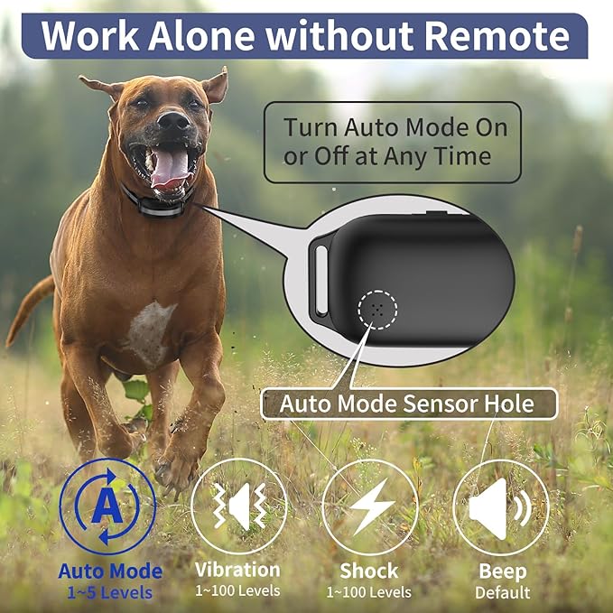 PetJoy 3 Dog Shock Collar for Large Dogs, Automatic Bark Collar with Remote, Bark and Training Collar Combo, Shock Collar with 5 Adjustable Levels of Sensitivity