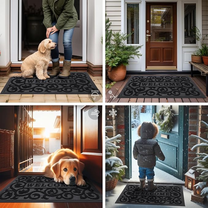 Smiry Welcome Door Mat Outside Entrance, Heavy Duty Trap Dirt and Moisture Easy