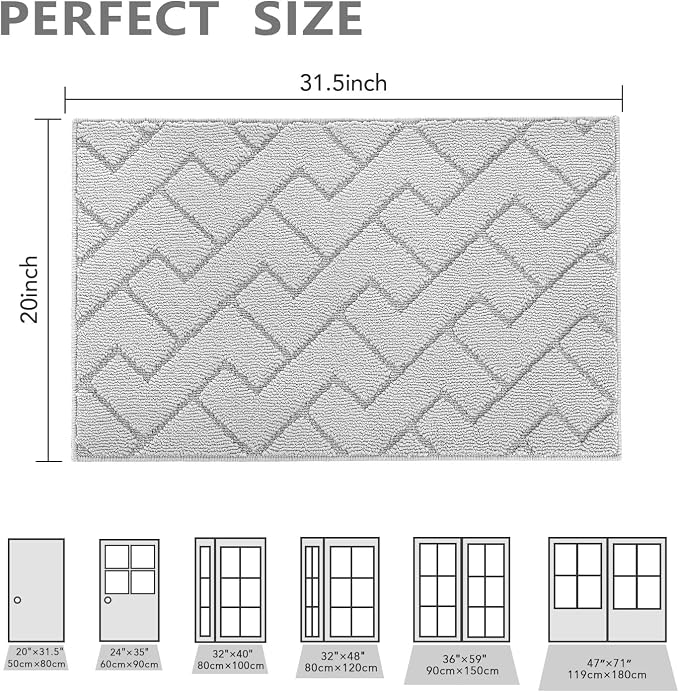 hicorfe Dirt Trapper Doormat, Non Slip Backing Washable Door Mats, Absorbent
