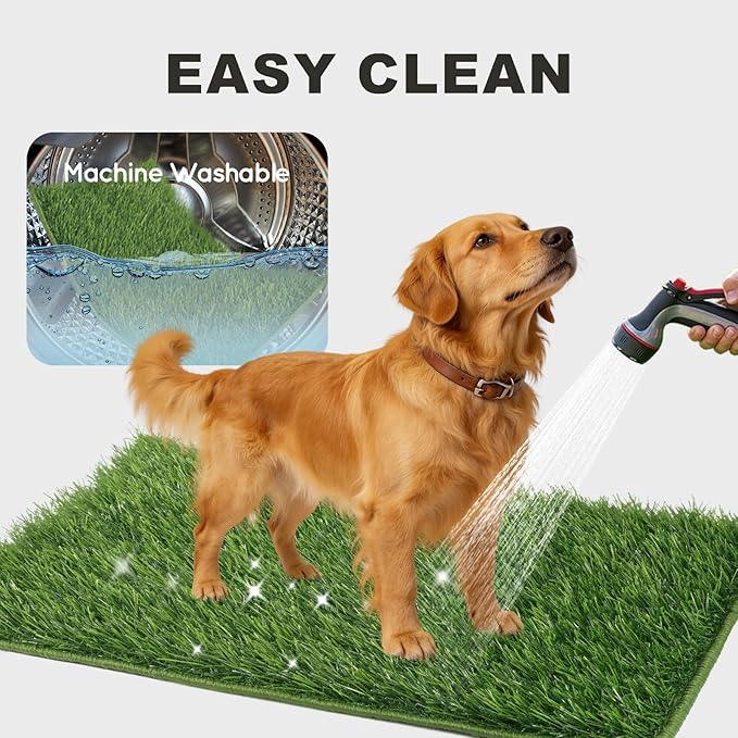 Dog Grass Pad with Tray Foldable Dog Litter Box High Walls, Odor Free Artificial Grass for Dogs Potty, Pee Pad Holder, Seamless, No Assembly, Waterproof, Easy Clean, Portable for Travel