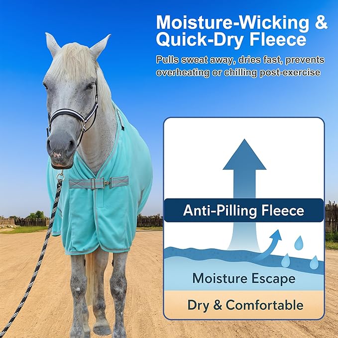 Horse Fleece Cooler, Blanket Liner - 300g Anti-Pilling Fleece, Moisture-Wicking, Cooling & Drying for Post-Workout, Bath & Travel, Prevent Overheating & Chilling Mintgreen 75