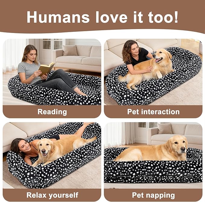 Human Dog Bed for Adult,70"x38"x10" Extra Large Human Pet Bed,Orthopedic Washable XL Dog Bed with Memory Foam (Black White)