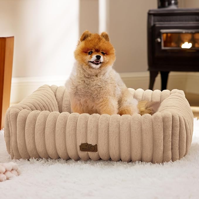 Bedsure Cute Dog Bed for Small Medium Dogs 25x21x7inches Waterproof Dog Blankets for Small Dogs 25"x35" Tuscan Beige