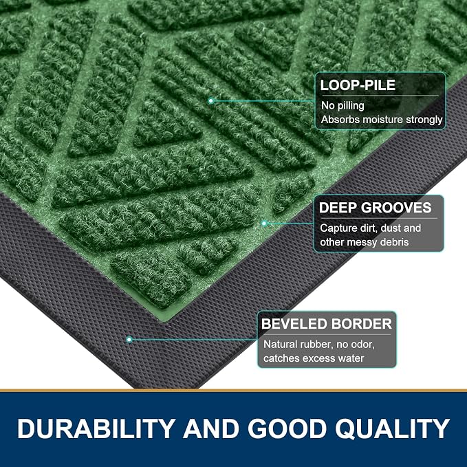 Smiry Front Door Mat Outside Entrance, Heavy Duty Sturdy Natural Rubber Doormat
