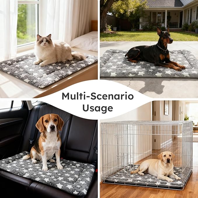 Dog Bed Mat, Dual-Sided Dog Crate Bed Mat - Ultra Soft & Machine Washable Kennel Pad for Cats and Extra Small Dogs, All-Season Comfort Pet Bed for Crates, Travel, and Home, Star Gray, 18 x 14 Inch