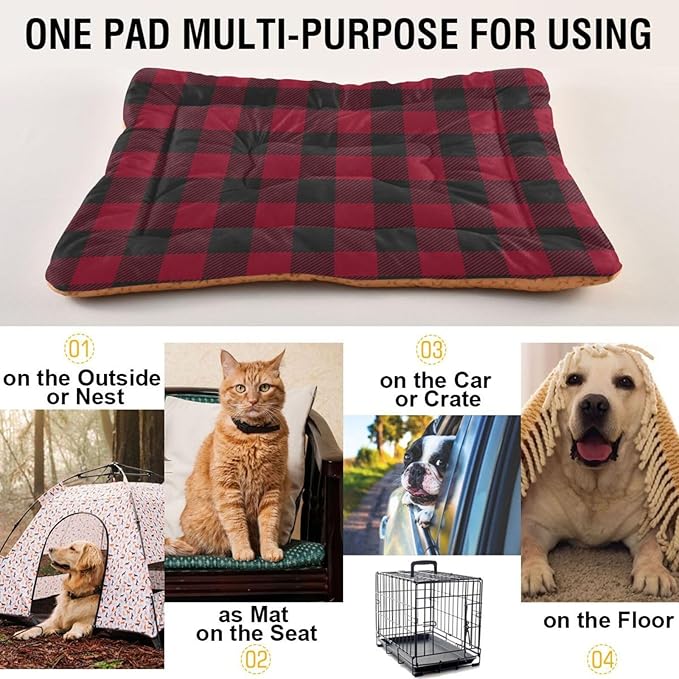 Pet Bed Red and Black Buffalo Plaid Christmas Dog Bed Mat Absorbing Non Slip Pad Pet Sleeping Mat for Small, Medium, and Large Dogs Puppy Cat 36 in x 24 in