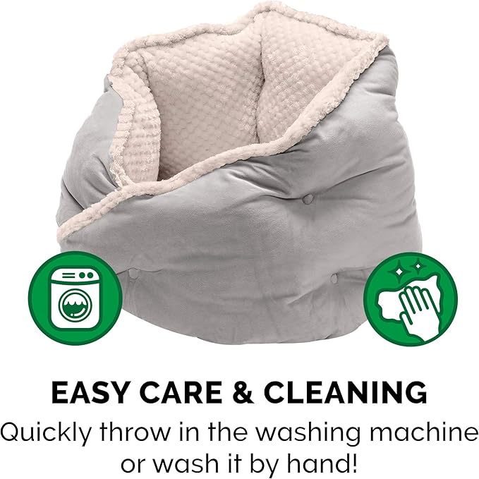 Furhaven 18" Round Pet Bed for Indoor Cats & Small Dogs, 100% Washable, For Pets Up to 14 lbs - Minky Plush & Velvet Hug Bed - Silver Gray, 18-inch