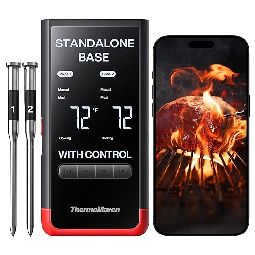 Smart Bluetooth Wireless Meat Thermometer: Standalone Base, WiFi Unlimited Range, 6 Sensors with NIST Certified Accuracy, 2 Probes for Kitchen, BBQ, Grill, Oven, Smoker, Rotisserie