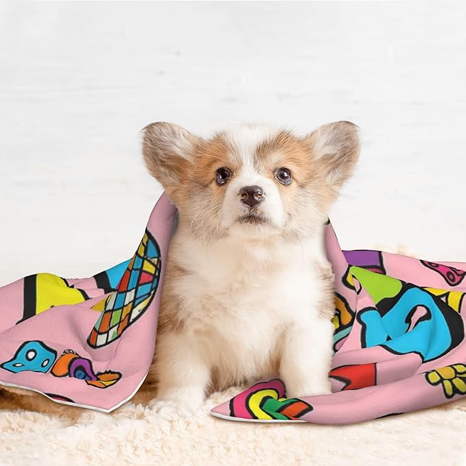 Waterproof Dog Blanket Soft Pet Blanket for Puppy Cat, Fleece Cat Throw Blankets for Furniture Bed Couch Sofa Reversible - Retro 70s Hippie