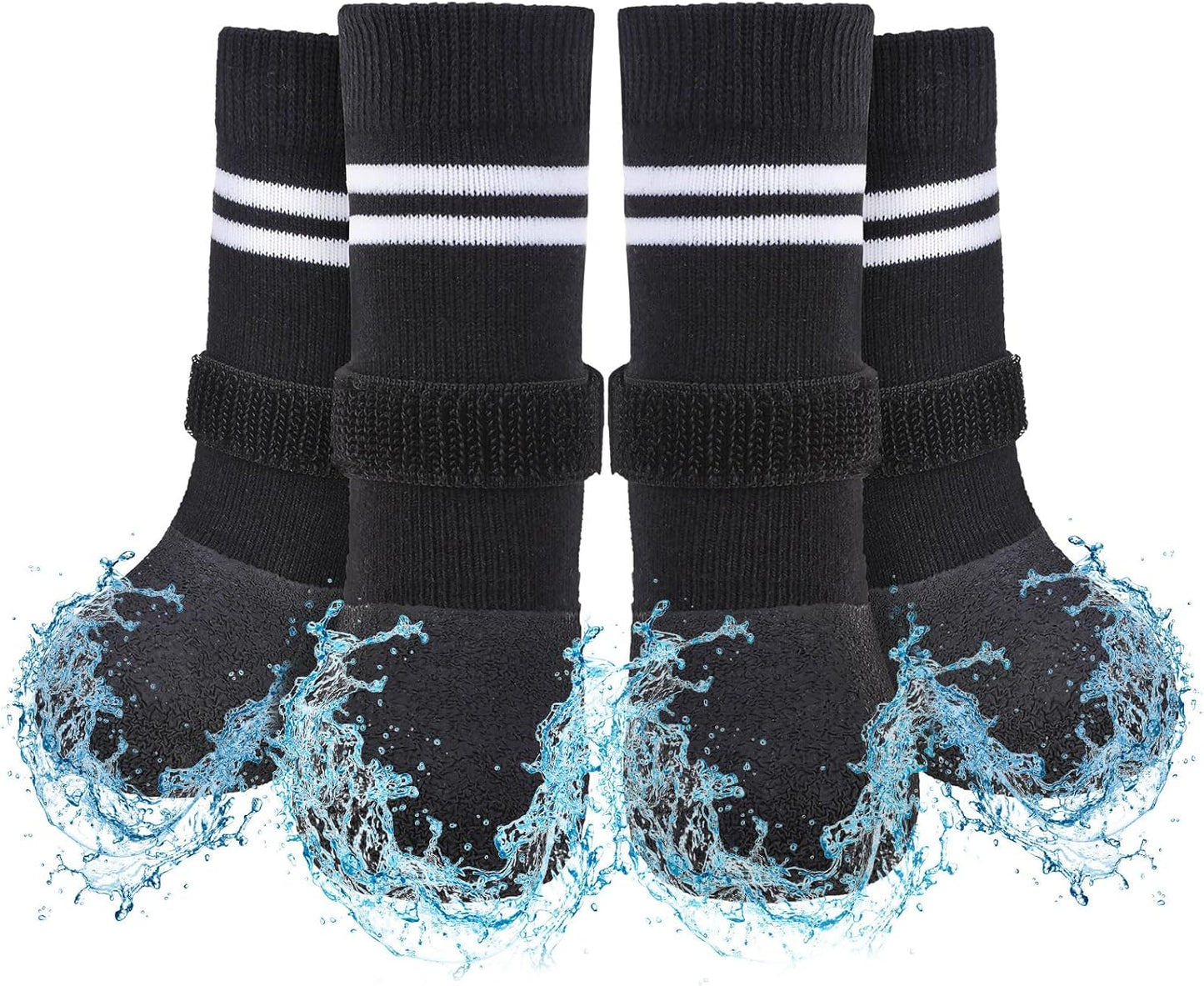 SCENEREAL Anti Slip Dog Boots & Paw Protectors for Hardwood Floor, Extended Dog Socks to Prevent Licking Paws, Waterproof Pet Snow Rain Shoe for Winter Large Senior Dogs, Black L