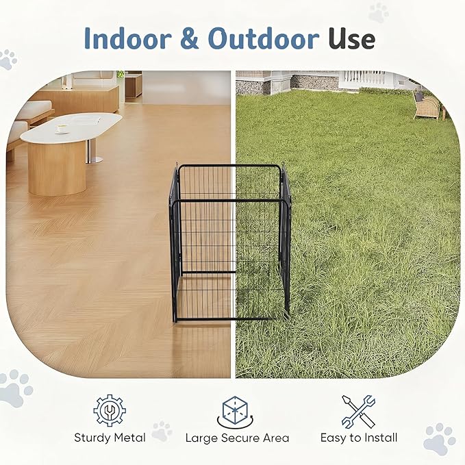 DUMOS Dog Playpen Indoor, Metal 24 Inch 4 Panels Foldable Pet Fence with Door, Outdoor Small Medium Large Dog Puppy Portable Exercise Play Pen for RV Camping, Trips, Play Yard
