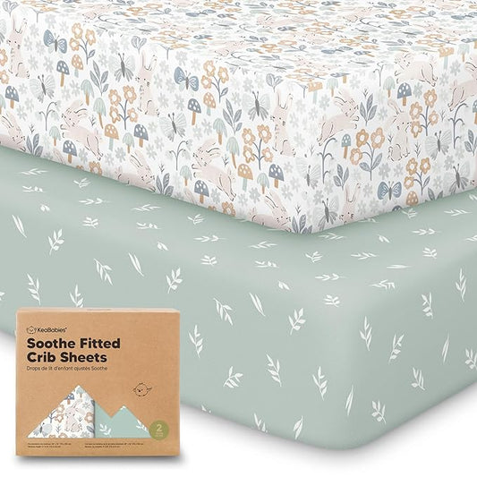 KeaBabies 2-Pack Organic Crib Sheets for Boys, Girls - 52x28 Fitted Crib Mattress Sheet Neutral, Breathable Jersey Cotton Cover for Baby Bed, Toddler Mattress, Soft & Cute Prints (Prairie)