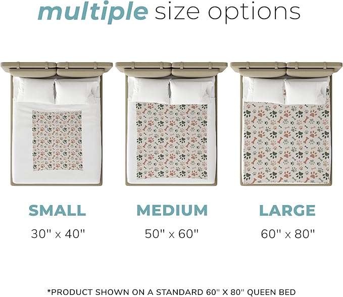 Cream Paw Print Fleece Pet Lightweight Blanket - 60" x 80" - Cute for Dogs - Gifts and Puppy Essentials - Printed in America