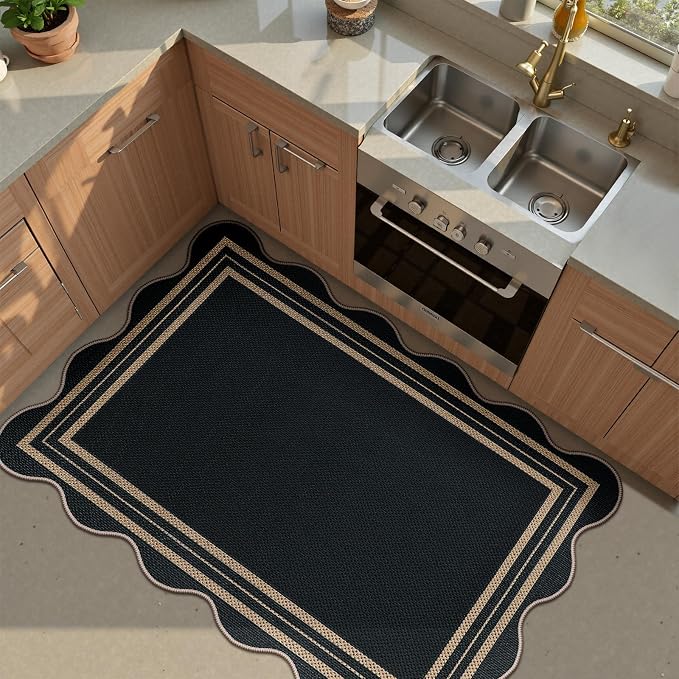 Easy Jute Black Front Door Mat, 2.6x4 Washable Entryway Rug Non Slip Small