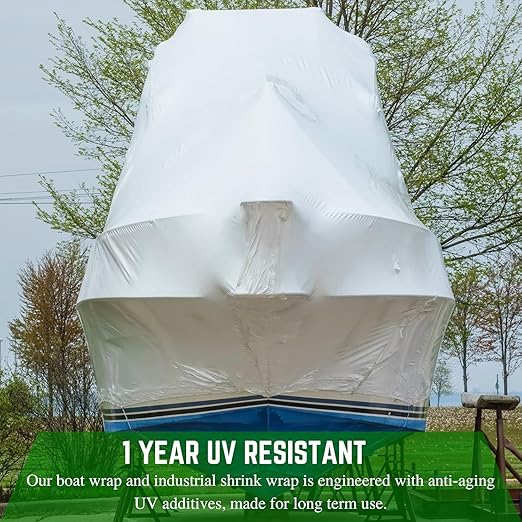 Farm Plastic Supply Polyethylene Plastic Shrink Wrap - 7 mil – Boat Shrink Film for Heat Gun, Industrial Shrink Wrap, Plastic Sheeting for Storage & Protection (White, 20' x 125')