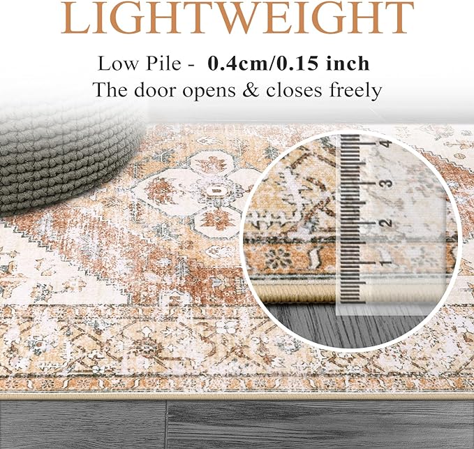 Lahome Boho Carpet Runners for Hallway 2x10 Washable Non-Slip Runner Rug Non-Shedding Lightweitht Long Kitchen Carpet, Oriental Distressed Print Floor Mat for Entrance Laundry Room Foyer
