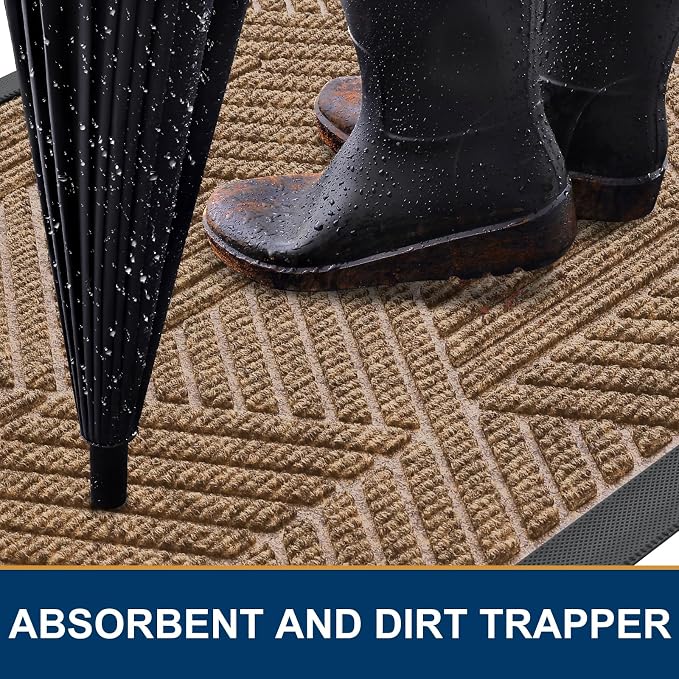 Smiry Front Door Mat Outside Entrance, Heavy Duty Sturdy Natural Rubber Doormat