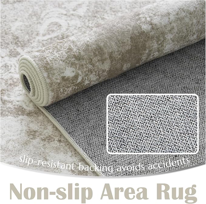 jinchan Hallway Runner Rug 2x10 Vintage Floral Distressed Design - Machine Washable Non-Slip Low-Pile Soft Thin Faux Wool Kitchen Carpet for Farmhouse Bedroom Laundry Room(2x10ft,Brown)