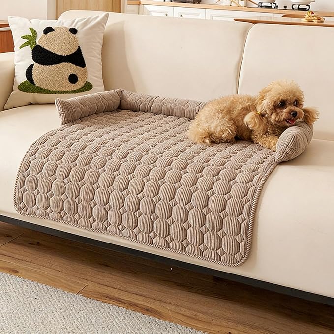 Dream Cloud Pet Sofa Bed Machine Washable Waterproof Supportive Comfort Non-Slip Plush Pet Couch Bed with Raised Edge for Sofa Car Floor, Small Medium Dogs Cats, Furniture Protector (Coffee2)