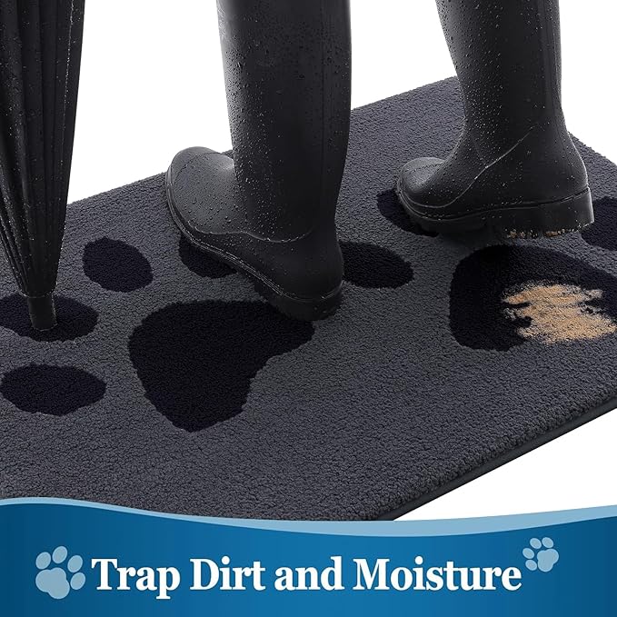 Buganda Dog Door Mat for Muddy Paws, Absorbent Dirt Trapper Washable Indoor Doormats, Non Slip Low-Profile Mud Mat for Dogs, Front Entrance Doormat for Inside Floor (30x20 Inches, Black)