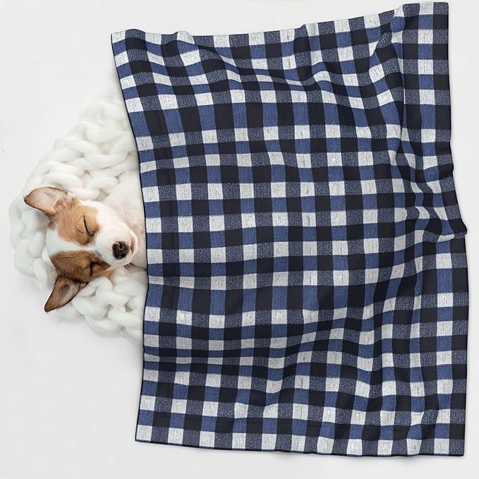 Waterproof Dog Blanket Soft Pet Blanket for Puppy Cat, Fleece Cat Throw Blankets for Furniture Bed Couch Sofa Reversible - Navy Blue Gingham 3