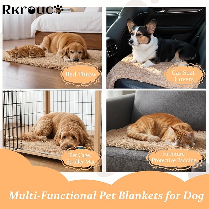Pets Bed Blanket Dogs Reversible Soft Dog Throw Blankets Cats Mat Sleeper Fuzzy Pet Couch Covers Washable Cat Puppy Cover for Beds Car Sofa Travel Double Sided Furniture Protection (Light Brown,S)