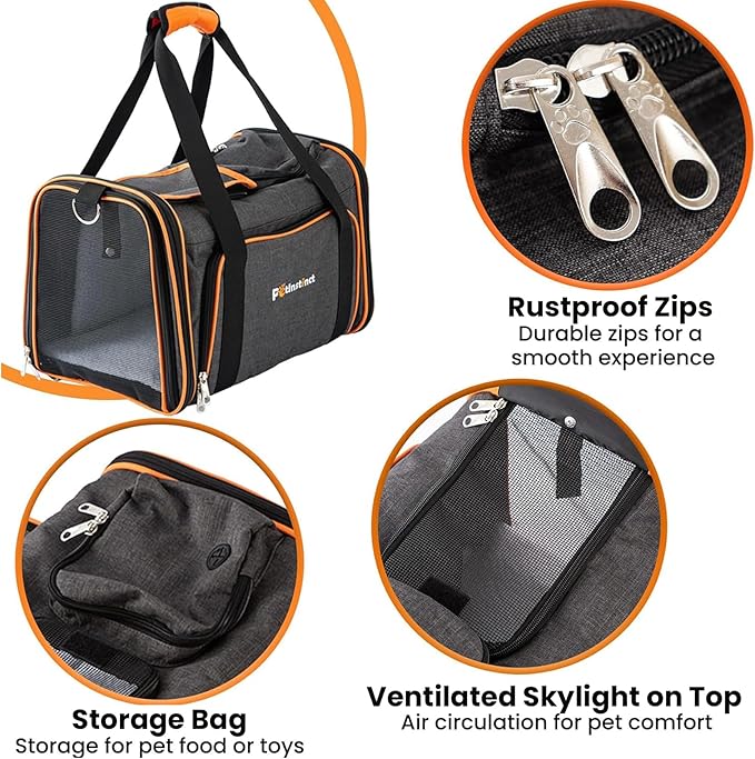 TSA Airline Approved Expandable Pet Carrier, 17"x11"x11" 5-Side Entry Soft-Sided Collapsible Cat Dog Carrier (up to 15 lbs), with Alloy Frame & Removable Wool Mat for Travel