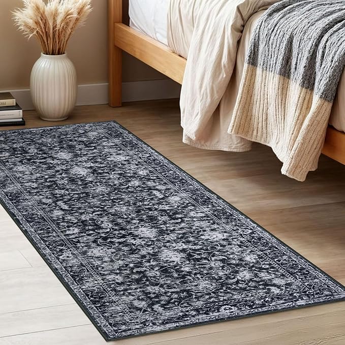 KILOCOCO Washable Runner 2x5 Rug Runner Printed Vintage Floral Kitchen Runners