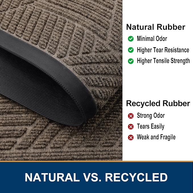Smiry Front Door Mat Outside Entrance, Heavy Duty Sturdy Natural Rubber Doormat