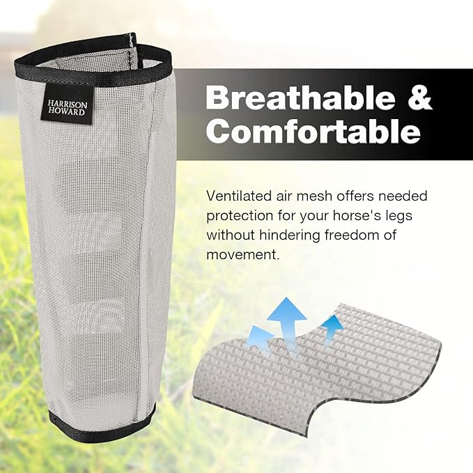 Harrison Howard Loose Fitting Fly Boots UV-Protective Extra Tough Mesh Ventilated Four Fasteners Stay-on Design Protect Horse Legs & Stomp-Reducing Set of 4 Silver Grey Mini