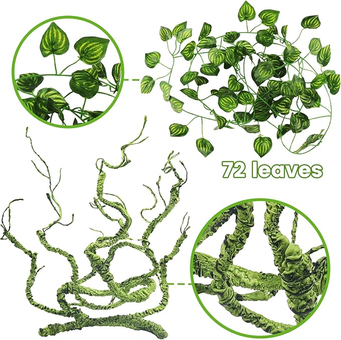 Bearded Dragon Tank Accessories, Terrarium Hanging Plant Vines Artificial Leaves Reptile Hide, Bridge Jungle Climber Reptile Vines for Snakes Bearded Dragon Chameleon Gecko Lizard
