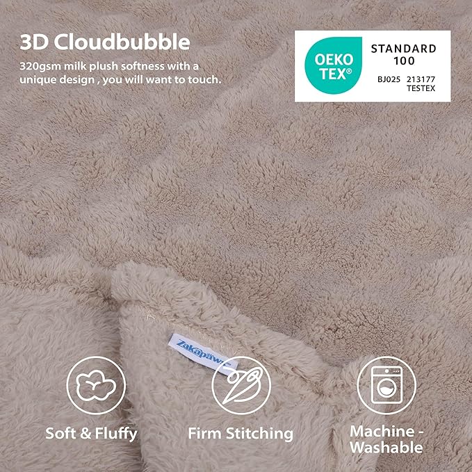 Dog Blankets Washable Pet Blanket - Fluffy Fuzzy Cat Puppy Blanket with Premium 300GSM 3D Fleece Bubble for Pet Kitten Doggy, Linen, 25x35IN