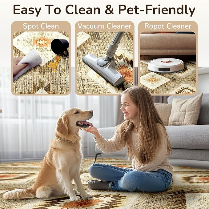 Area Rug 2x3 Rug Machine Washable Non-Slip Low Pile Print Pattern Western Rug